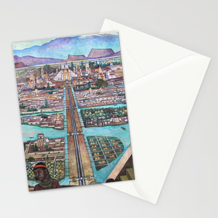 Mural of the Aztec city of Tenochtitlan by Diego Rivera Stationery Card Gallery Image 2