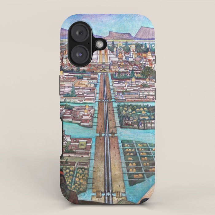 Mural of the Aztec city of Tenochtitlan by Diego Rivera iPhone Case Gallery Image 1