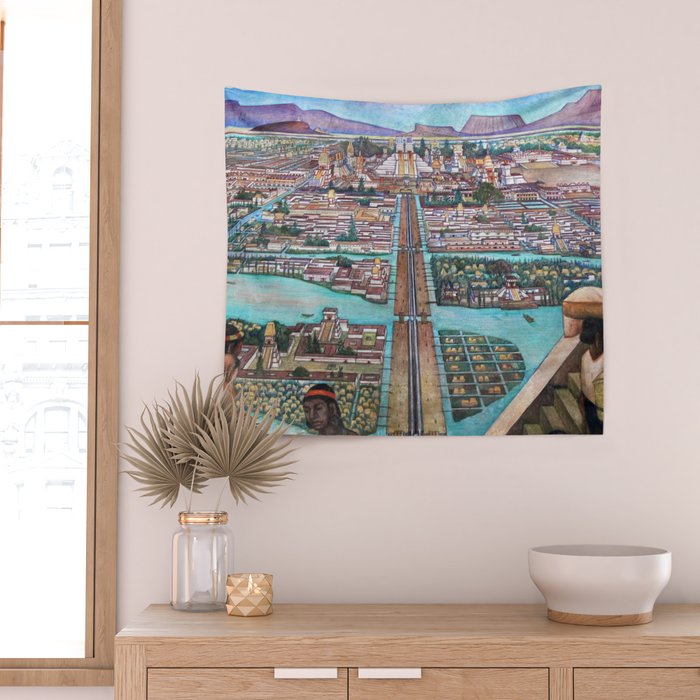 Mural of the Aztec city of Tenochtitlan by Diego Rivera Wall Tapestry Gallery Image 2