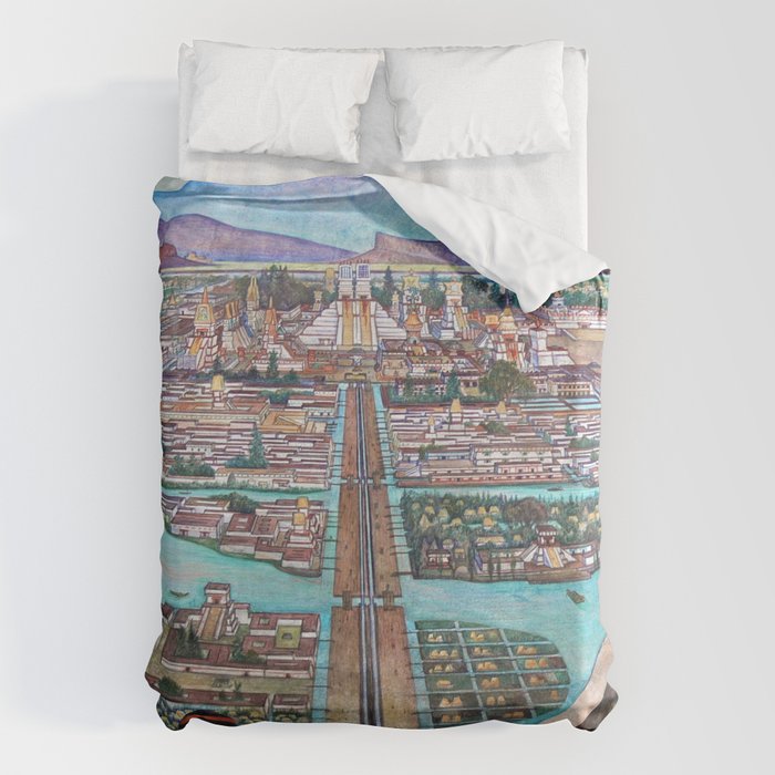 Mural of the Aztec city of Tenochtitlan by Diego Rivera Duvet Cover Gallery Image 6