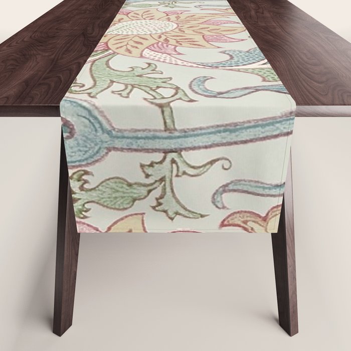 William Morris Vintage Pink and Rose Eggshell Blue Rose Pink Table Runner Gallery Image 1