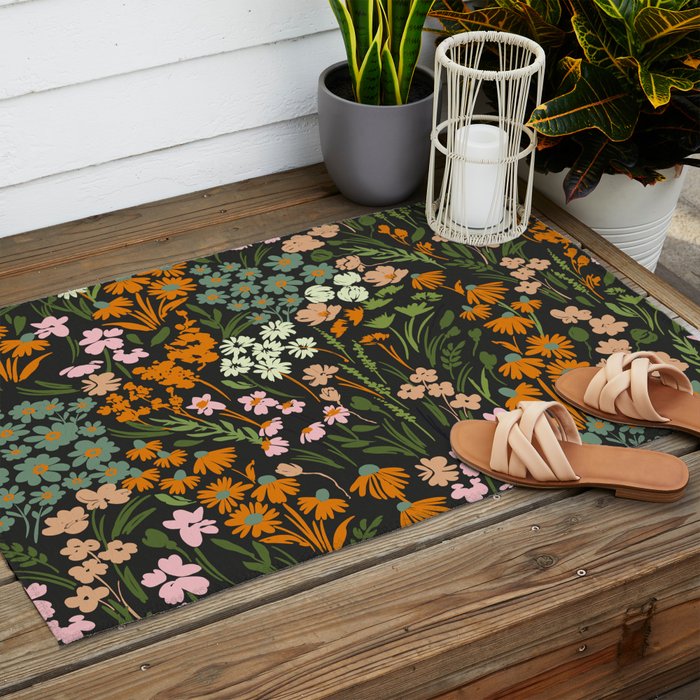 Night in the flowered meadow Outdoor Rug Gallery Image 2