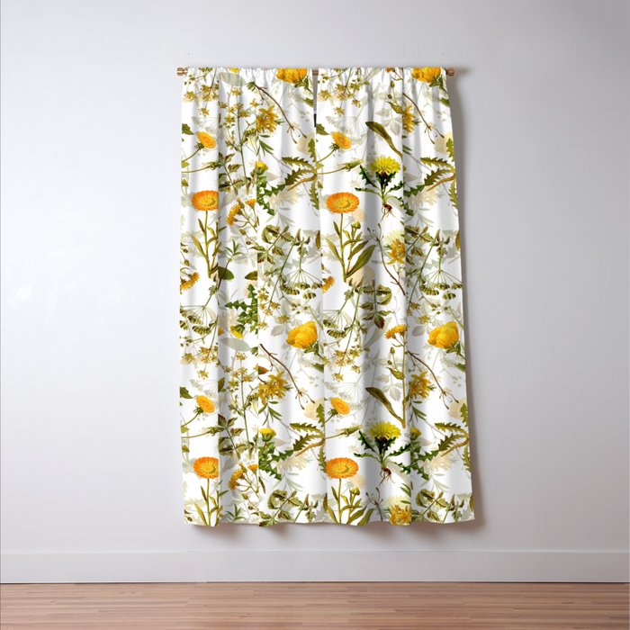 Vintage & Shabby Chic - Yellow Wildflowers Window Curtain Gallery Image 3
