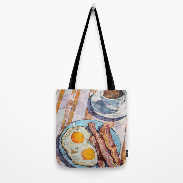 Bacon and Eggs with Coffee Watercolor Breakfast Scene Tote Bag Gallery Image 2