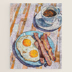 Bacon and Eggs with Coffee Watercolor Breakfast Scene Jigsaw Puzzle Gallery Image 1