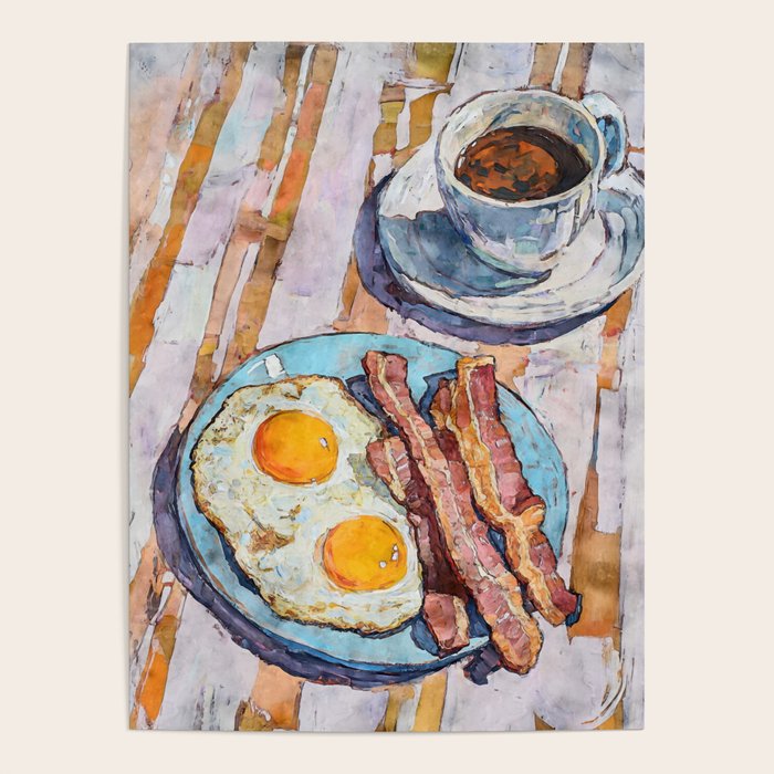 Bacon and Eggs with Coffee Watercolor Breakfast Scene Poster Gallery Image 4