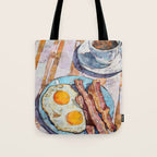 Bacon and Eggs with Coffee Watercolor Breakfast Scene Tote Bag Gallery Image 1