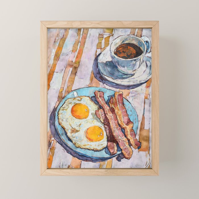 Bacon and Eggs with Coffee Watercolor Breakfast Scene Mini Art Print Gallery Image 1