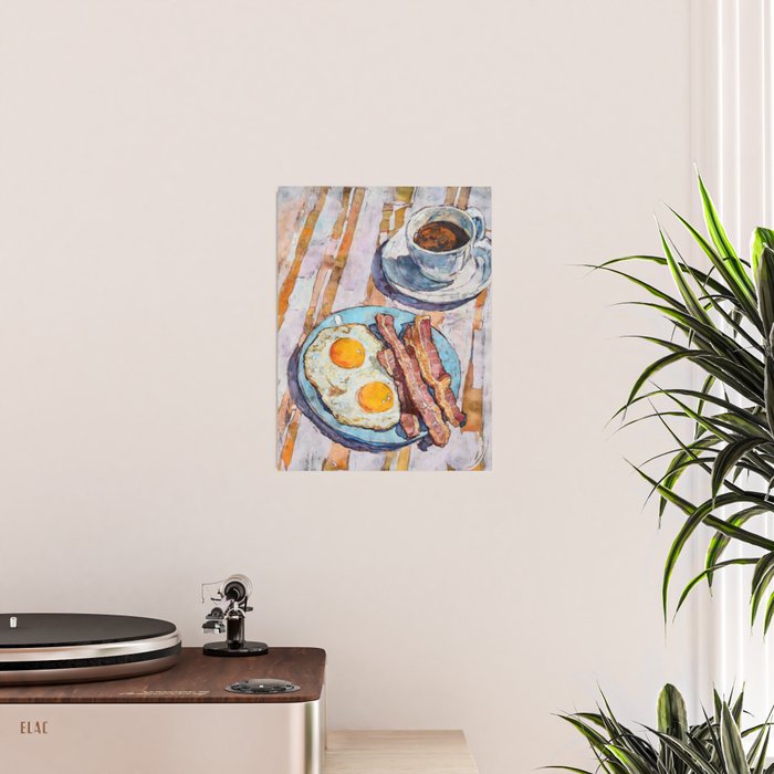 Bacon and Eggs with Coffee Watercolor Breakfast Scene Poster Gallery Image 2