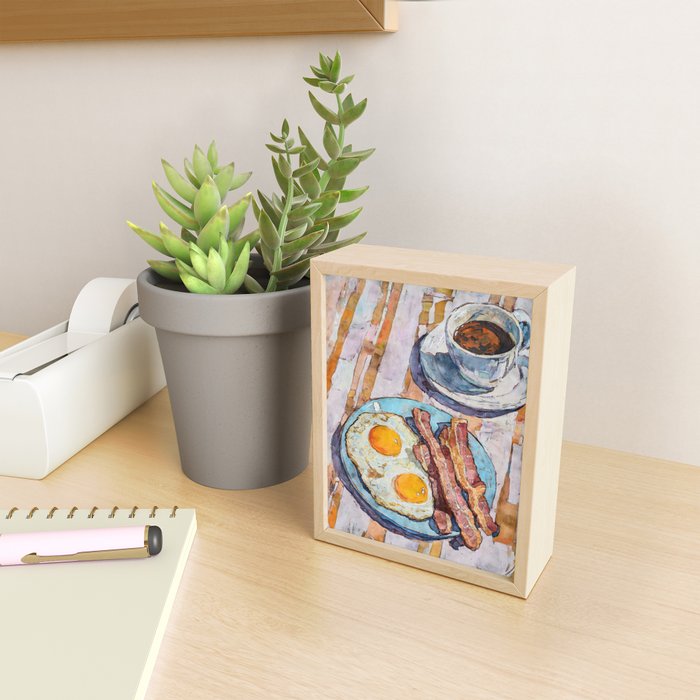 Bacon and Eggs with Coffee Watercolor Breakfast Scene Mini Art Print Gallery Image 2