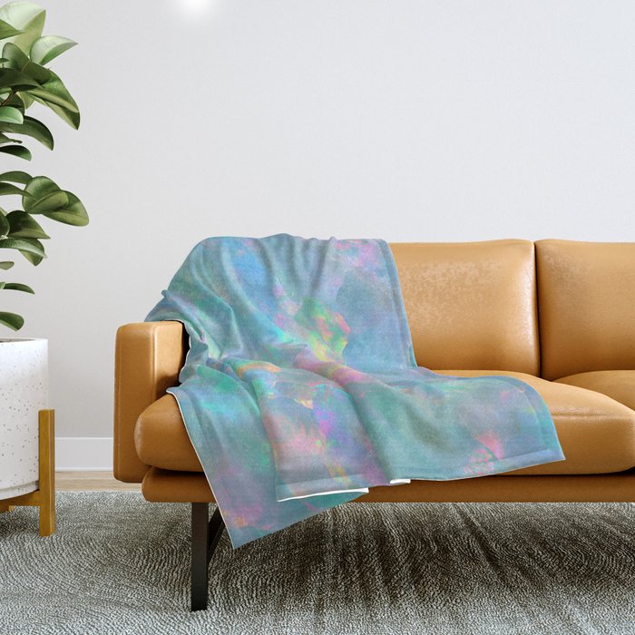Opal Iridescent Dream Holographic Gemstone-Inspired Pastel Pattern Throw Blanket Gallery Image 1