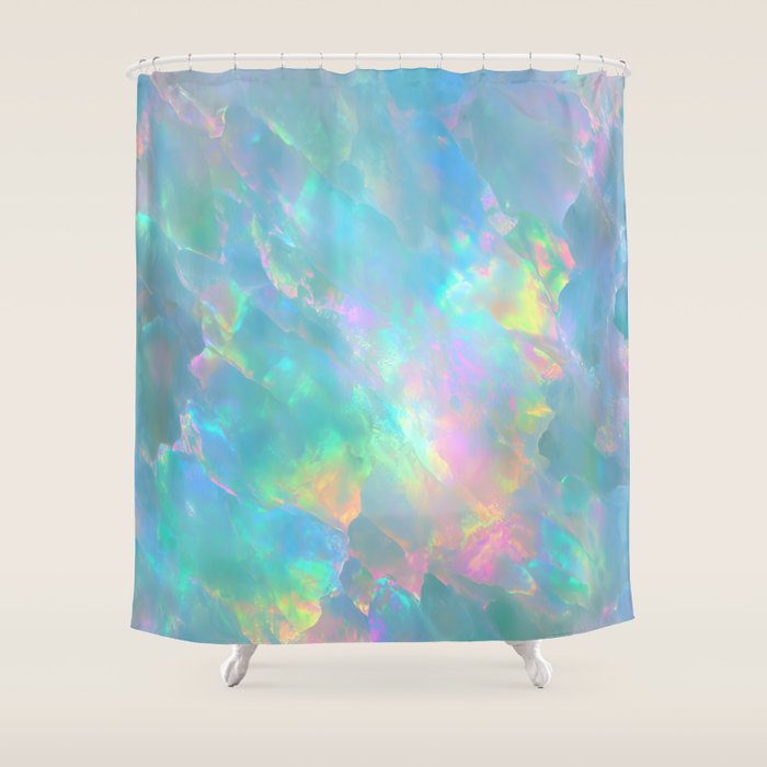 Opal Iridescent Dream Holographic Gemstone-Inspired Pastel Pattern Shower Curtain Gallery Image 1