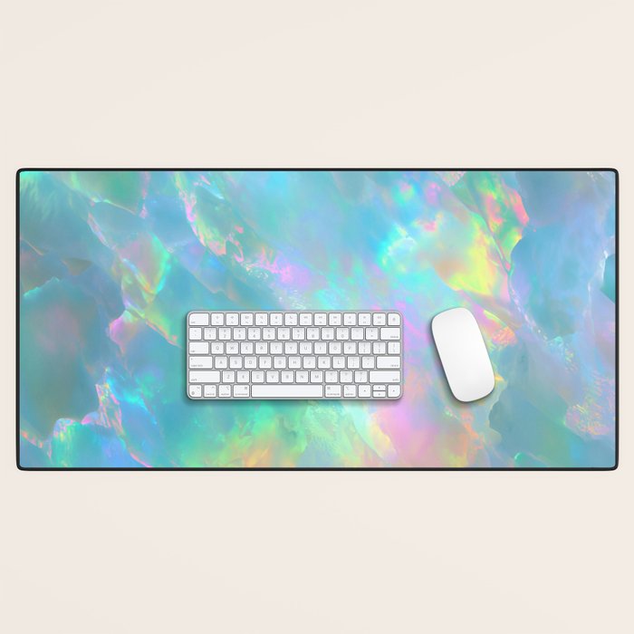 Opal Iridescent Dream Holographic Gemstone-Inspired Pastel Pattern Desk Mat Gallery Image 1