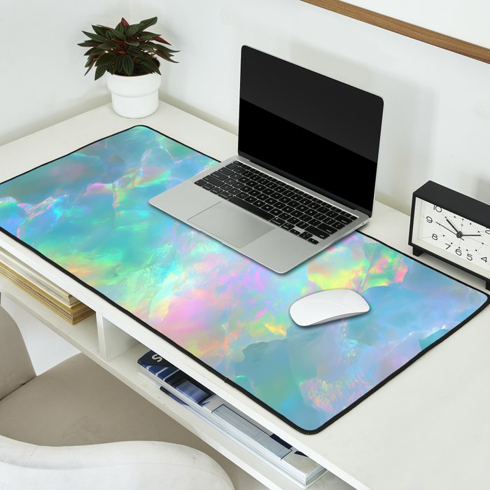 Opal Iridescent Dream Holographic Gemstone-Inspired Pastel Pattern Desk Mat Gallery Image 2