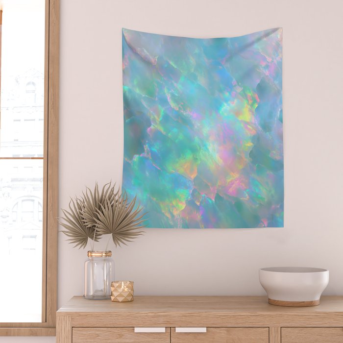 Opal Iridescent Dream Holographic Gemstone-Inspired Pastel Pattern Wall Tapestry Gallery Image 2