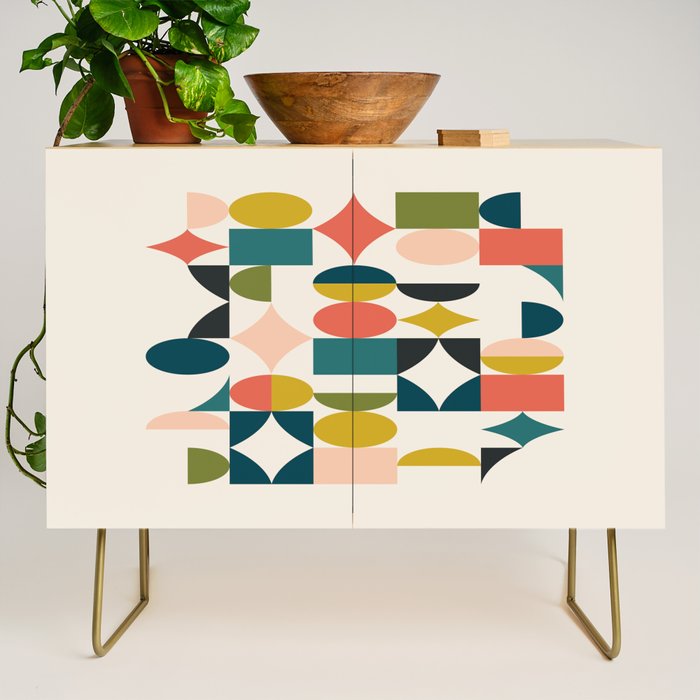Mid Century Modern Abstract Colorful Shapes Funky Cool Minimalist Pattern Credenza Gallery Image 1