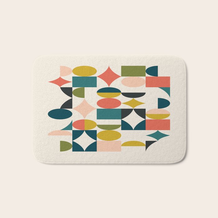 Mid Century Modern Abstract Colorful Shapes Funky Cool Minimalist Pattern Bath Mat Gallery Image 1