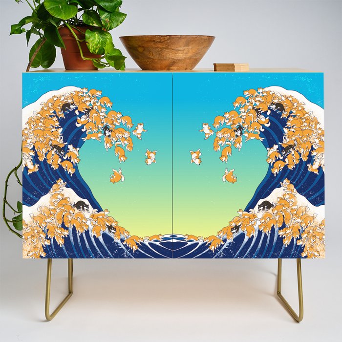 Shiba Inu in Great Wave Credenza Gallery Image 1