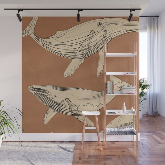 Modern Minimalist Abstract Whales 2 Wall Mural Gallery Image 1
