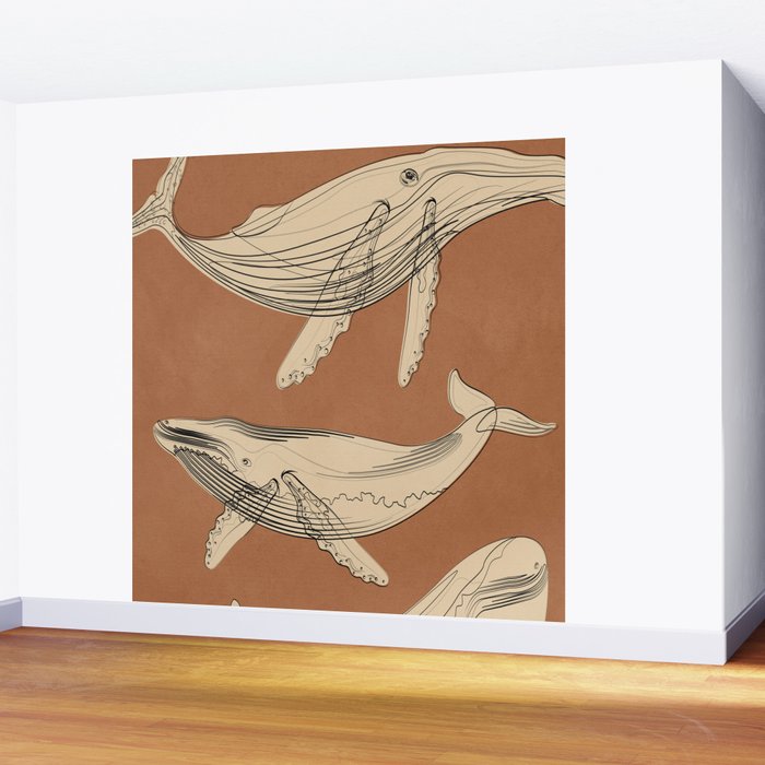 Modern Minimalist Abstract Whales 2 Wall Mural Gallery Image 2