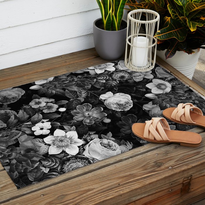 Black and White Garden Outdoor Rug Gallery Image 2