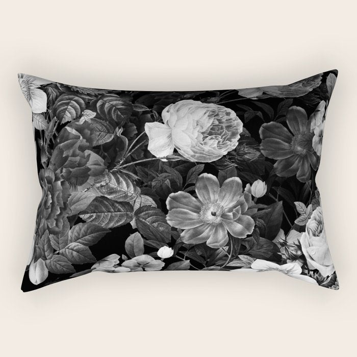 Black and White Garden Rectangular Pillow Gallery Image 1