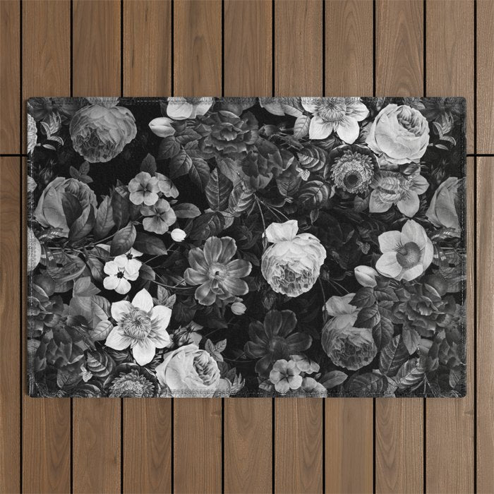 Black and White Garden Outdoor Rug Gallery Image 1