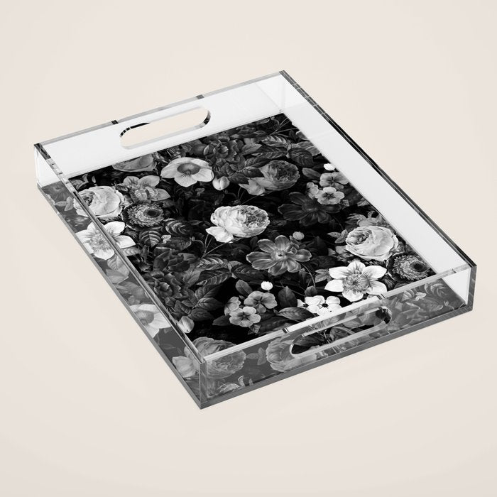 Black and White Garden Acrylic Tray Gallery Image 1