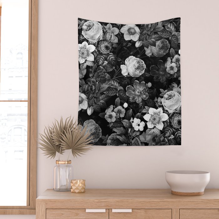 Black and White Garden Wall Tapestry Gallery Image 2