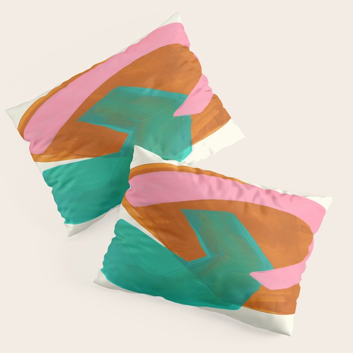 Ochre Pink Marine Green Fun Colorful Mid Century Modern Abstract Painting Shapes Pattern Pillow Sham Gallery Image 1