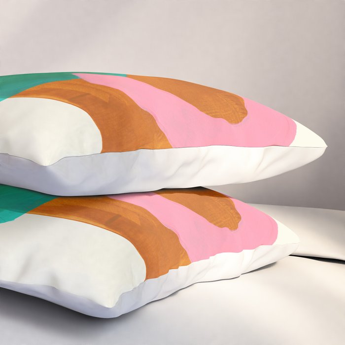 Ochre Pink Marine Green Fun Colorful Mid Century Modern Abstract Painting Shapes Pattern Pillow Sham Gallery Image 3