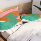 Ochre Pink Marine Green Fun Colorful Mid Century Modern Abstract Painting Shapes Pattern Pillow Sham Gallery Image 2