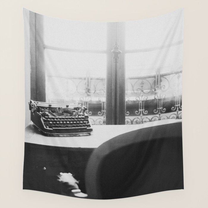 The Writer's Life - Black and White Paris Photography Wall Tapestry Gallery Image 1