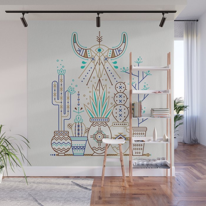 Santa Fe Garden - Turquoise & Brown Wall Mural Gallery Image 1