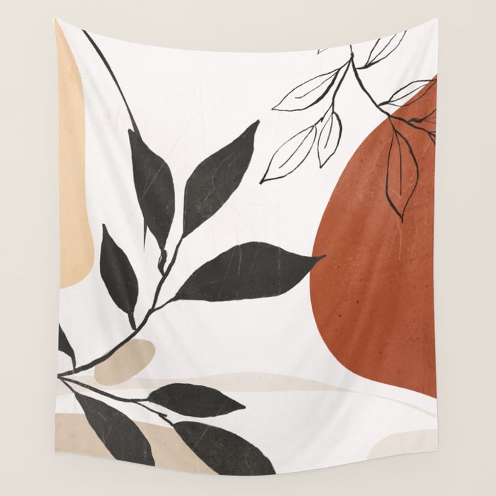 Abstract Shapes and Leaves 2 Wall Tapestry Gallery Image 1