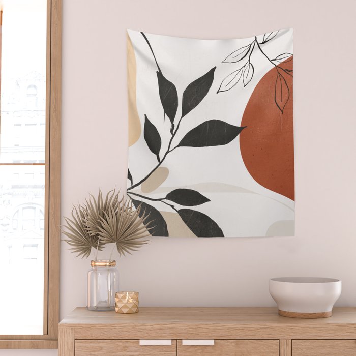 Abstract Shapes and Leaves 2 Wall Tapestry Gallery Image 2