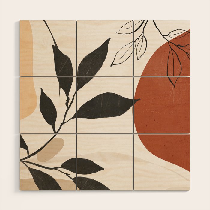 Abstract Shapes and Leaves 2 Wood Wall Art Gallery Image 1