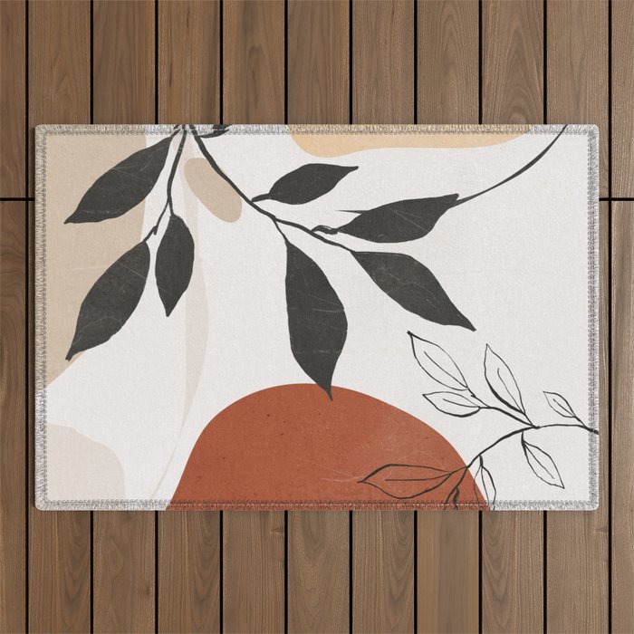 Abstract Shapes and Leaves 2 Outdoor Rug Gallery Image 1