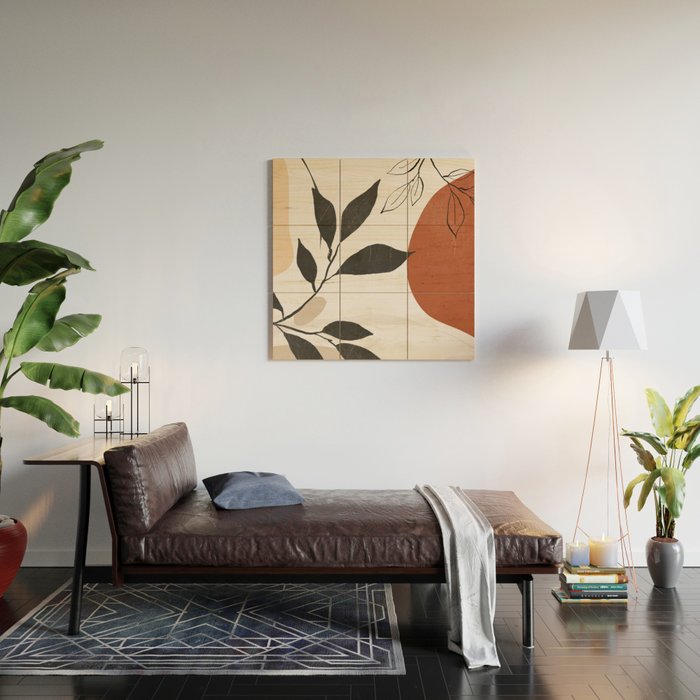Abstract Shapes and Leaves 2 Wood Wall Art Gallery Image 2