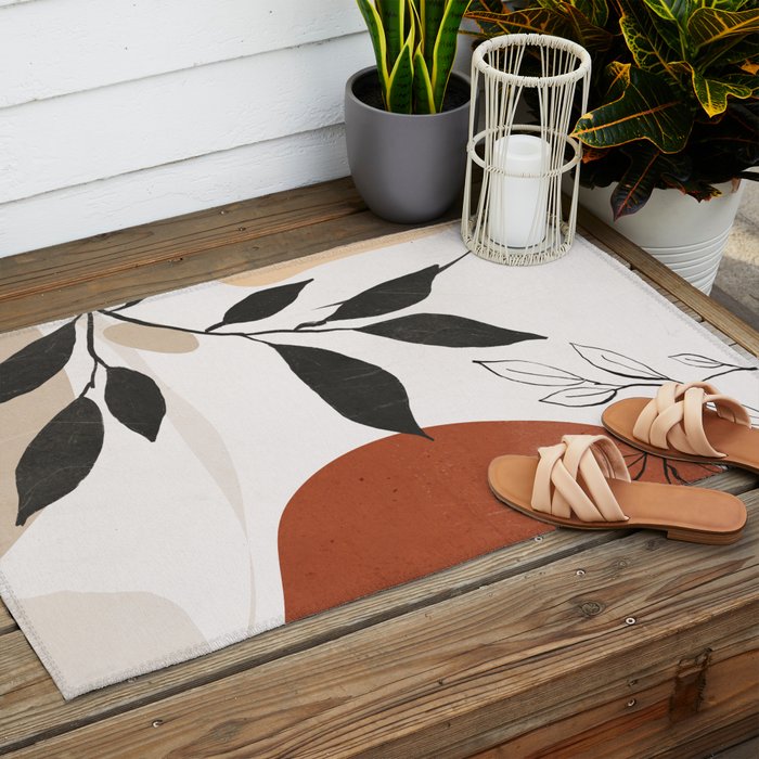 Abstract Shapes and Leaves 2 Outdoor Rug Gallery Image 2