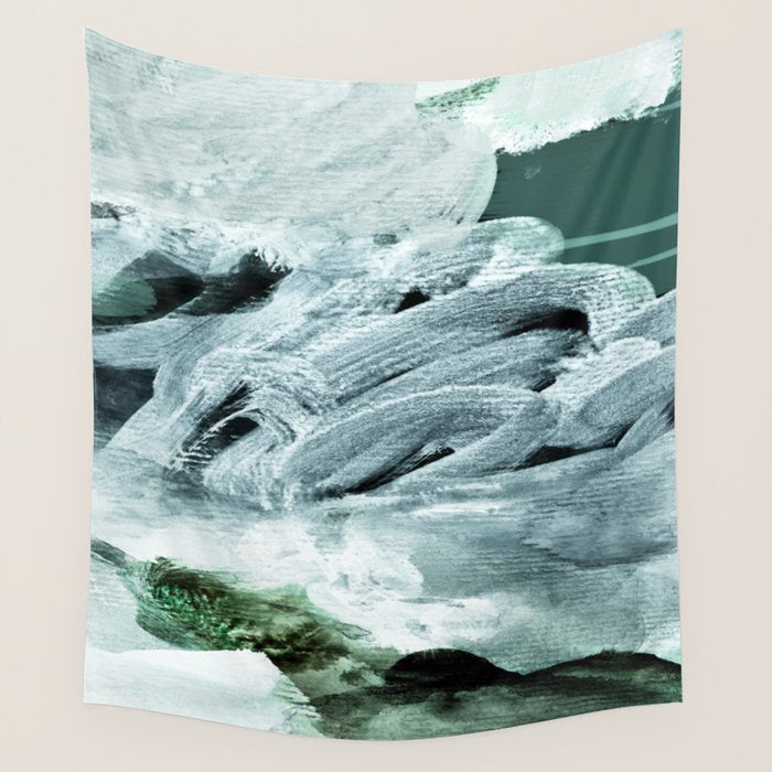 grey green brushstrokes 2 Wall Tapestry Gallery Image 4
