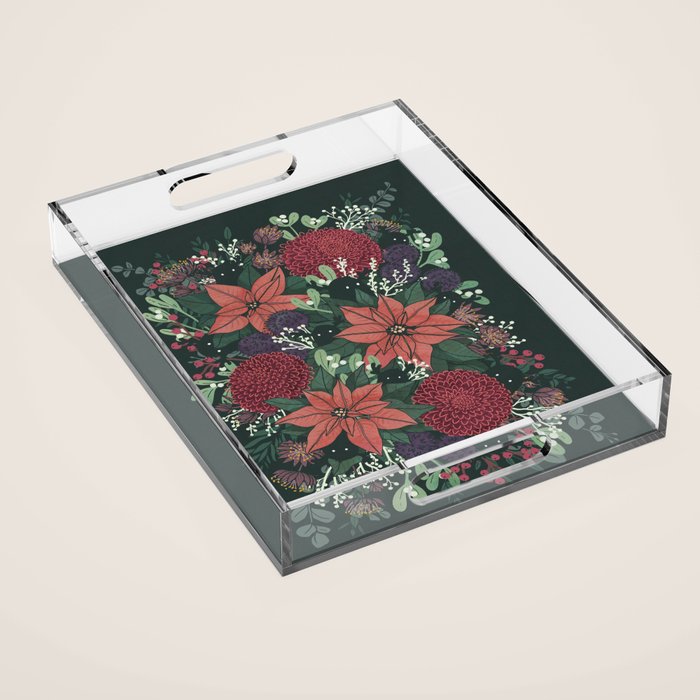 Wild Flowers Winter Bouquet (Enchanting Hidden Monsters in Dark Floral) Acrylic Tray Gallery Image 1