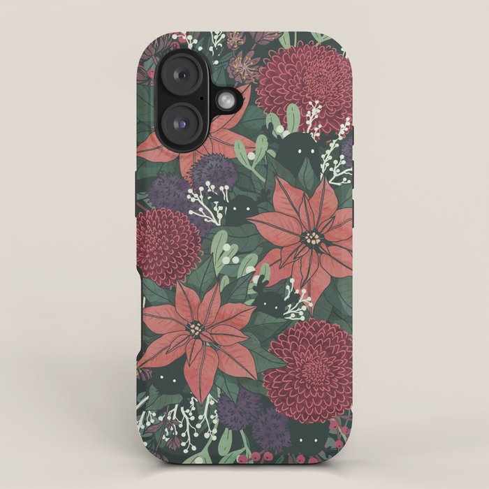 Wild Flowers Winter Bouquet (Enchanting Hidden Monsters in Dark Floral) iPhone Case Gallery Image 1