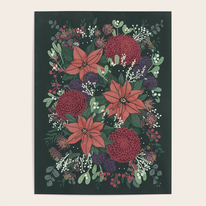 Wild Flowers Winter Bouquet (Enchanting Hidden Monsters in Dark Floral) Poster Gallery Image 4