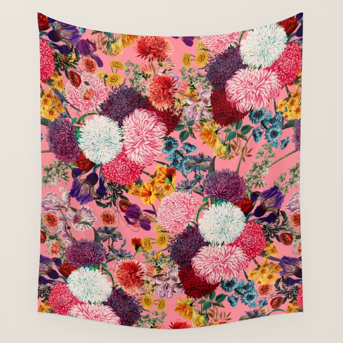 Floral Pink Pattern Wall Tapestry Gallery Image 1