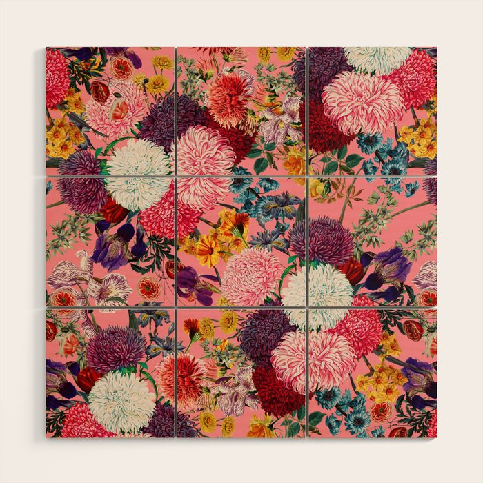 Floral Pink Pattern Wood Wall Art Gallery Image 1