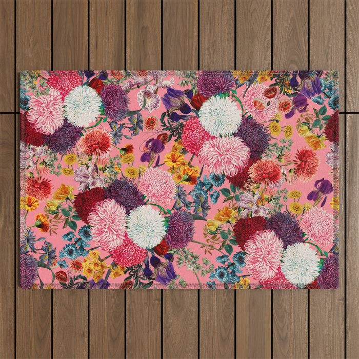 Floral Pink Pattern Outdoor Rug Gallery Image 1