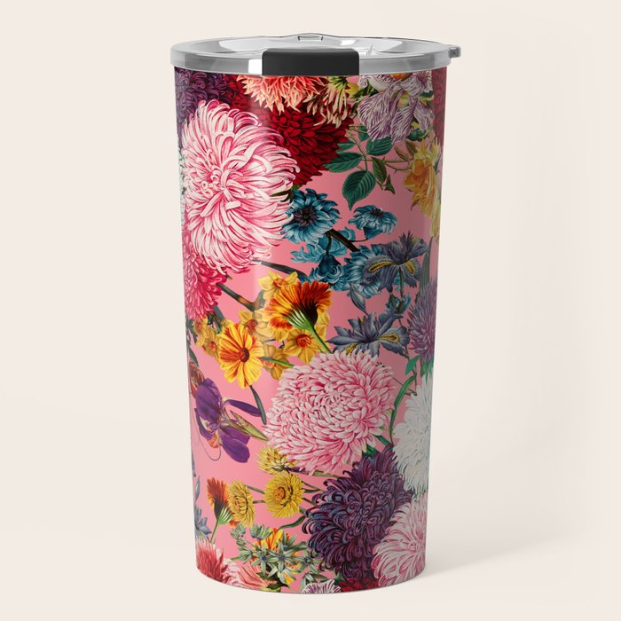 Floral Pink Pattern Travel Mug Gallery Image 1
