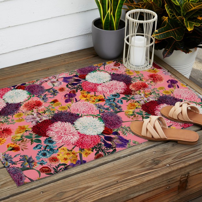 Floral Pink Pattern Outdoor Rug Gallery Image 2