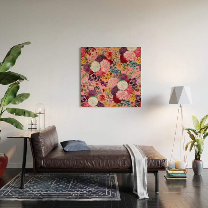 Floral Pink Pattern Wood Wall Art Gallery Image 2